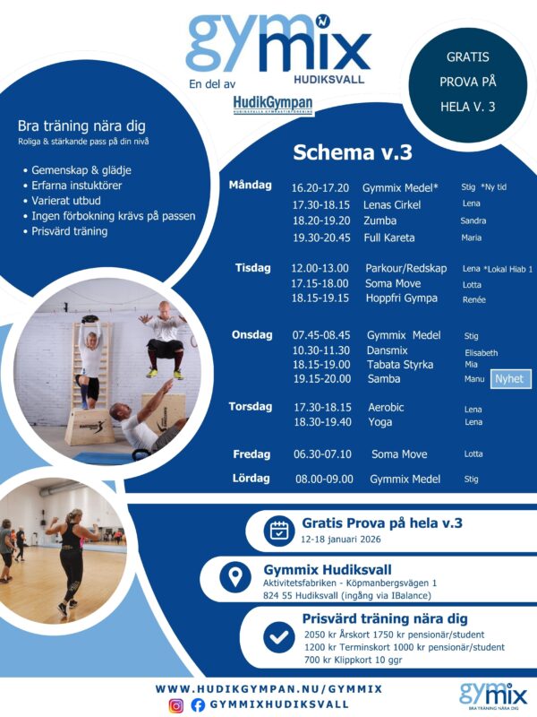 Gratis träning på Gymmix Hudiksvall v.3
