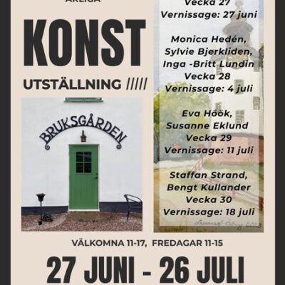 Konstutställning Bruksgården Harg , Medlemmar i Östhammars Konstnärs förening ställer ut!!  Vernissage varje lördag